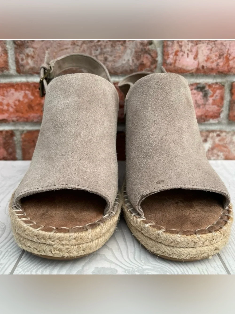 TOMS Monica Wedge Espadrille Sandals Desert Taupe Suede Size 9.5 M